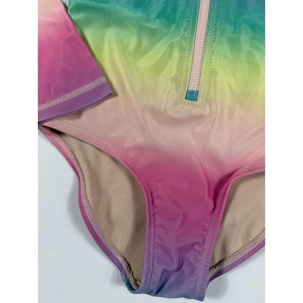 Tea Collection Rainbow Long Sleeve Zip One Piece Swimsuit Size 6